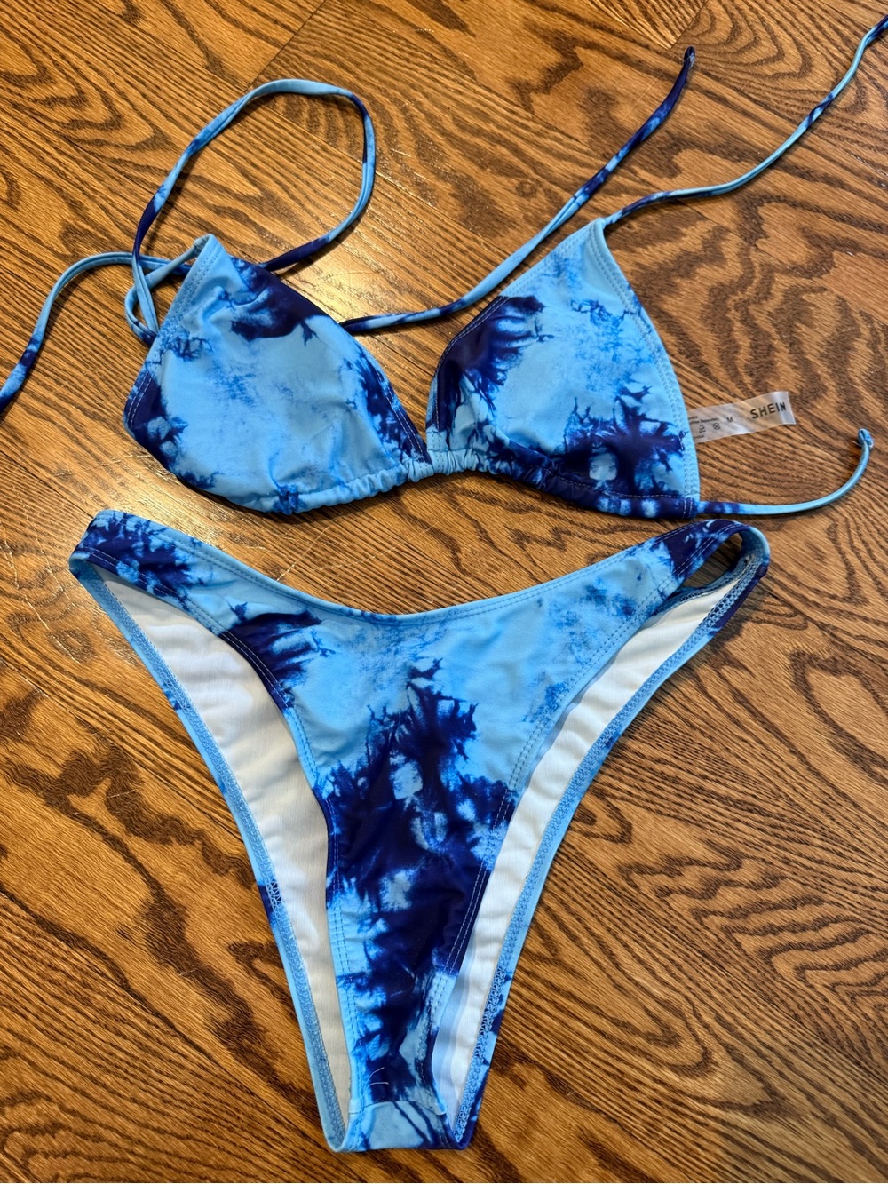 SHEIN Light Blue and Navy Tie-Dye Bikini Bottoms